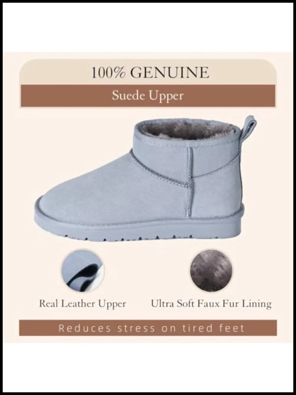 Genuine Suede Ankle Winter Boot with Faux Fur Lining